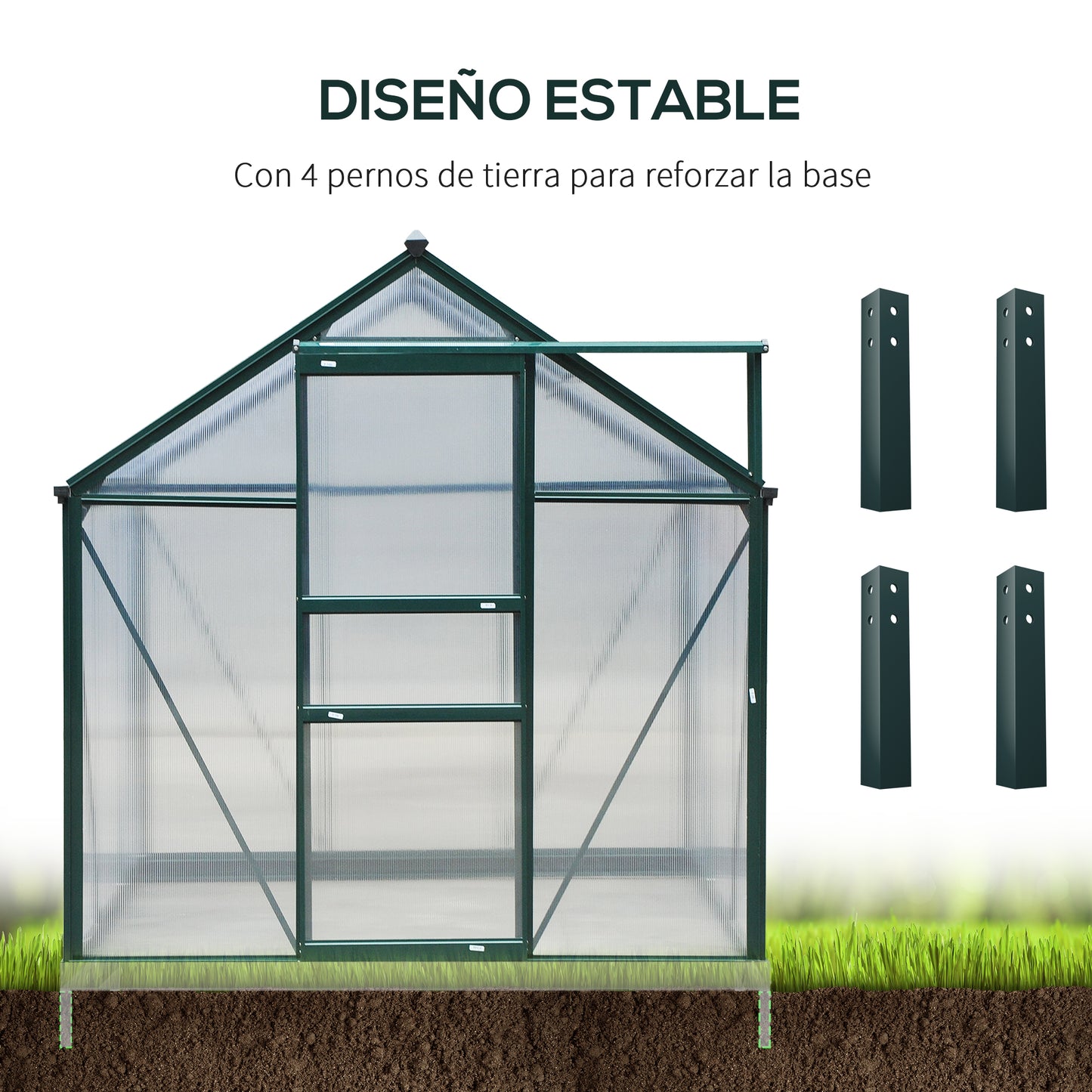 Outsunny Invernadero De Jardín 2x2,5m Policarbonato Aluminio Protección Uv30_5