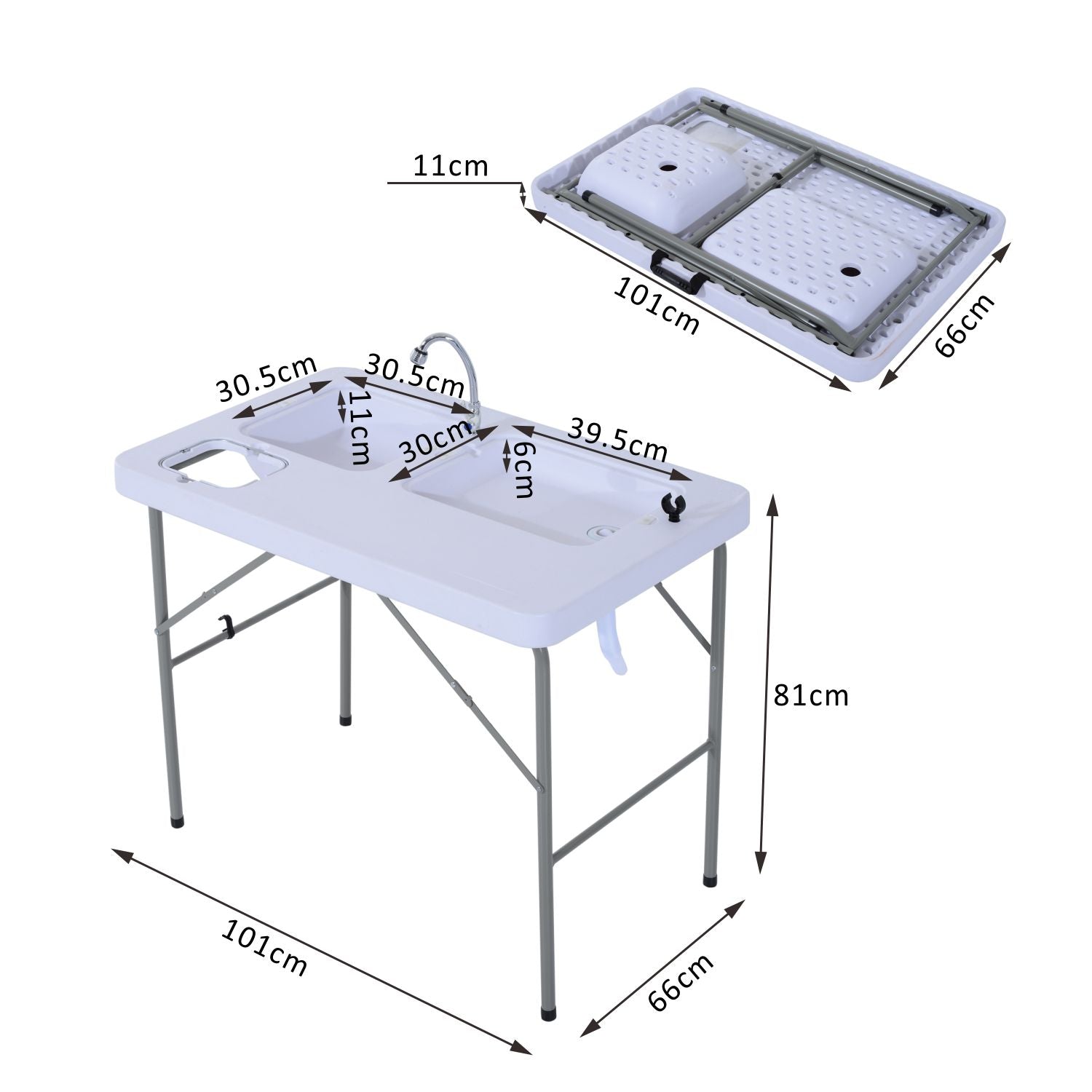 Outsunny Mesa Plegable Multifuncional Con Grifo Y 2 Fregaderos Para Pesca Jardín_2