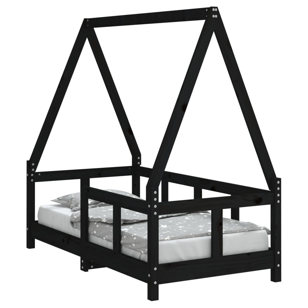 Vidaxl Estructura De Cama Para Niños Madera De Pino Negro 70x140 Cm_0