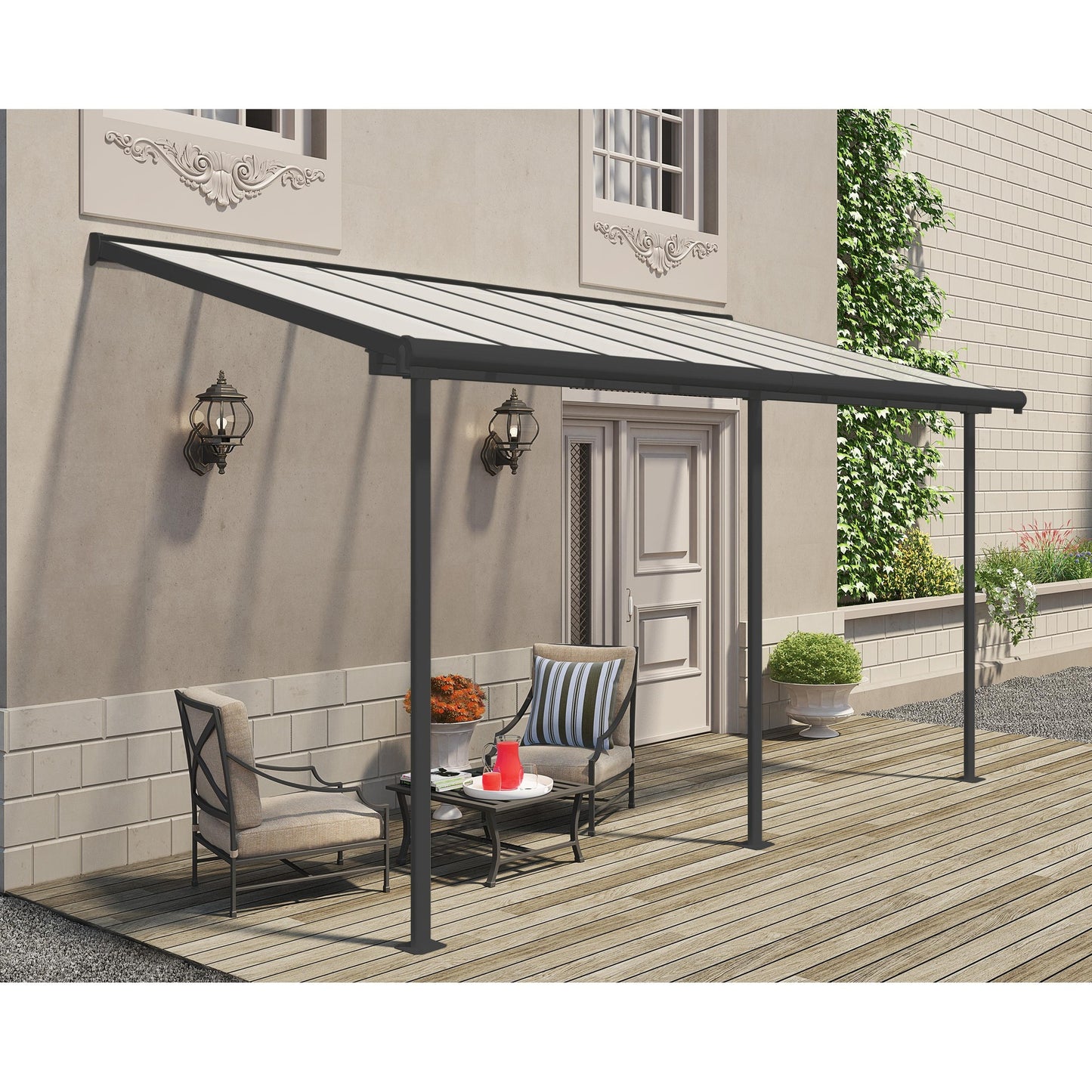 Pérgola anexa Sierra 224x447 cm cinzento 
