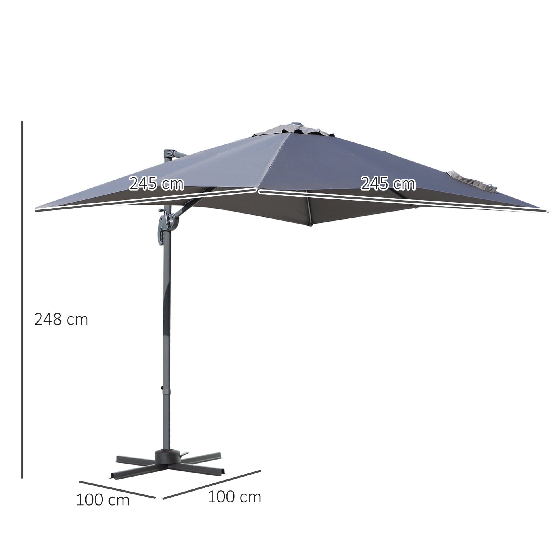 Outsunny Sombrilla Aluminio Jardín Con Rotación 360° Inclinable 5 Niveles Gris_2