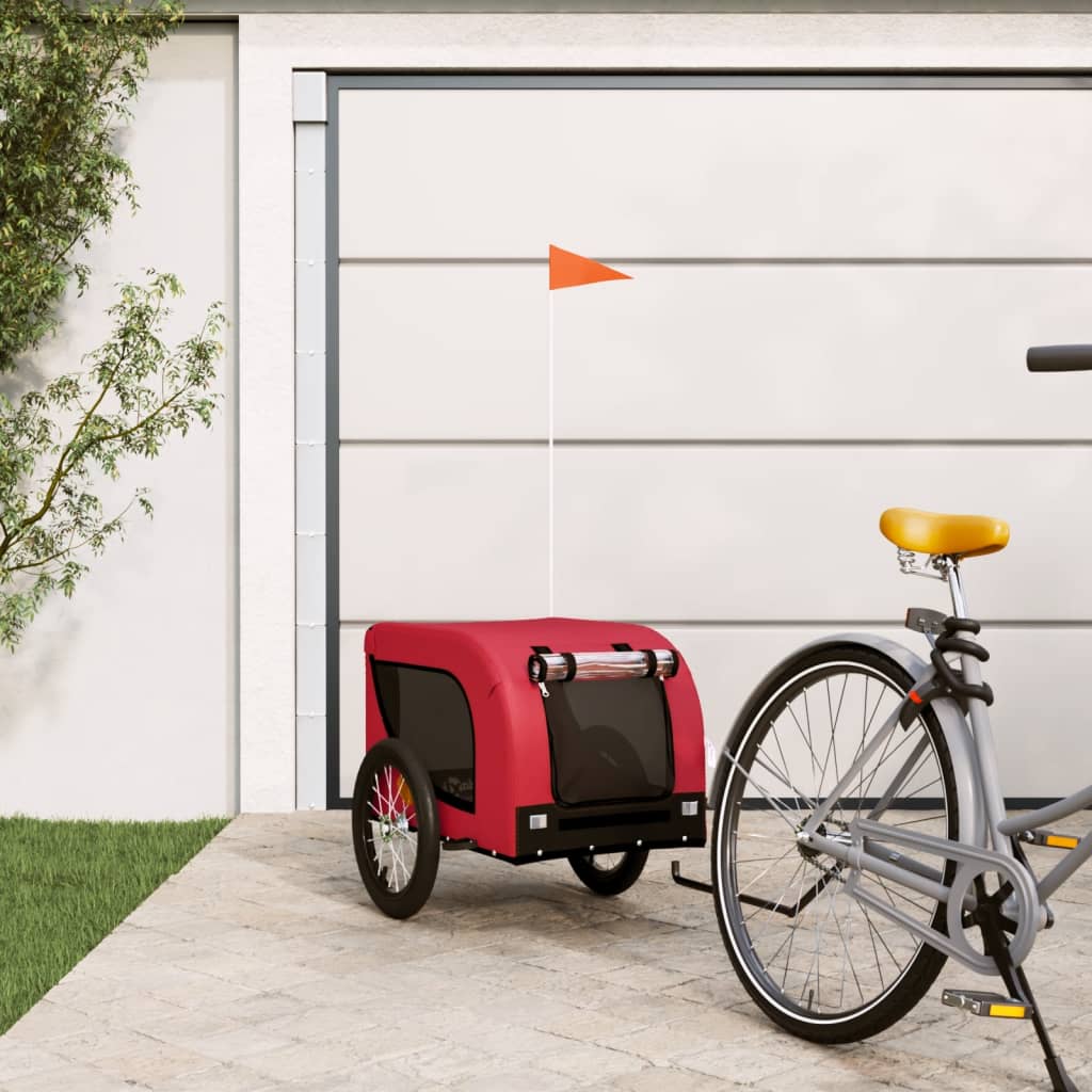 Remolque De Bicicleta Mascotas Hierro Tela Oxford Rojo Negro_1
