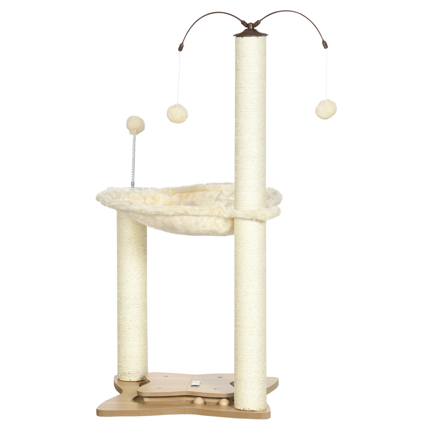 Pawhut Árbol Rascador Para Gatos Altura 90 Cm Con Hamaca Postes De Sisal Y Bolas_0