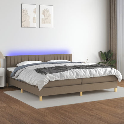 Cama Box Spring Con Colchón Led Tela Gris Taupe 200x200 Cm / Vetonek_0
