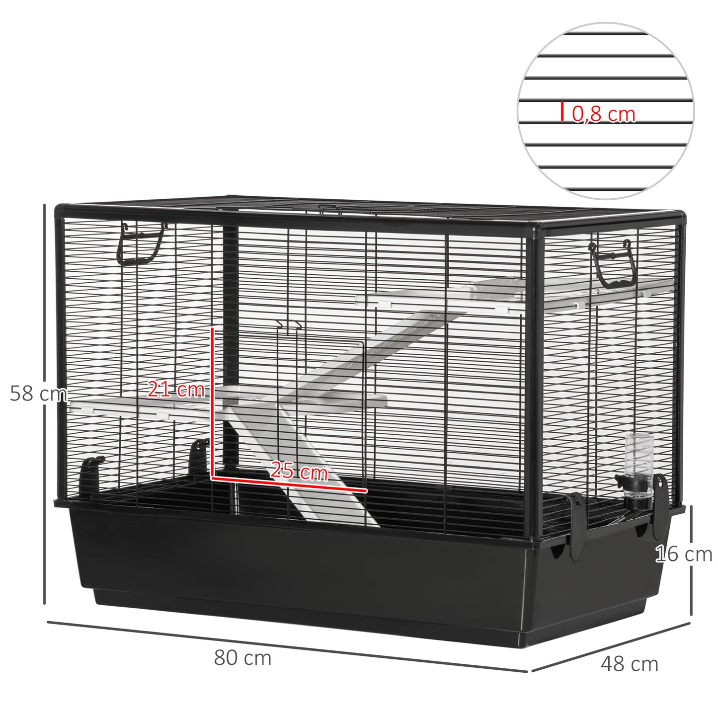 Pawhut Jaula Pequeña Para Roedores 80x48x58cm 2 Puertas 2 Rampas 2 Plataformas_2