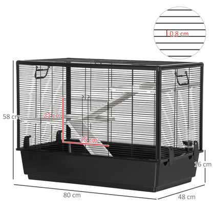 Pawhut Jaula Pequeña Para Roedores 80x48x58cm 2 Puertas 2 Rampas 2 Plataformas_2