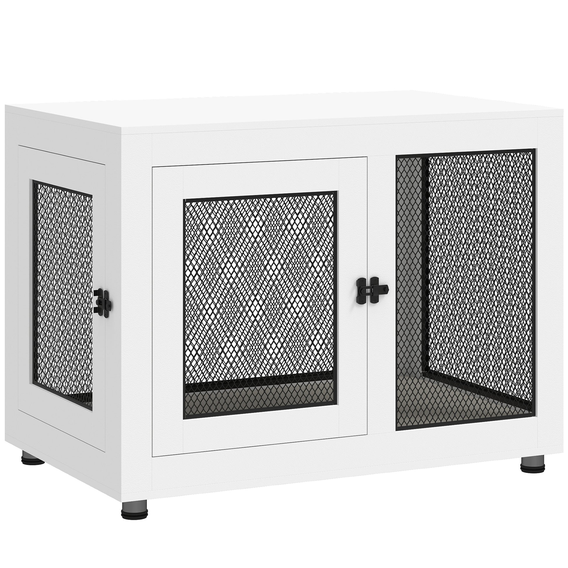 Pawhut Jaula Para Perros De Madera Superficie Mesa De Centro 94x60x71,5cm Blanco_0