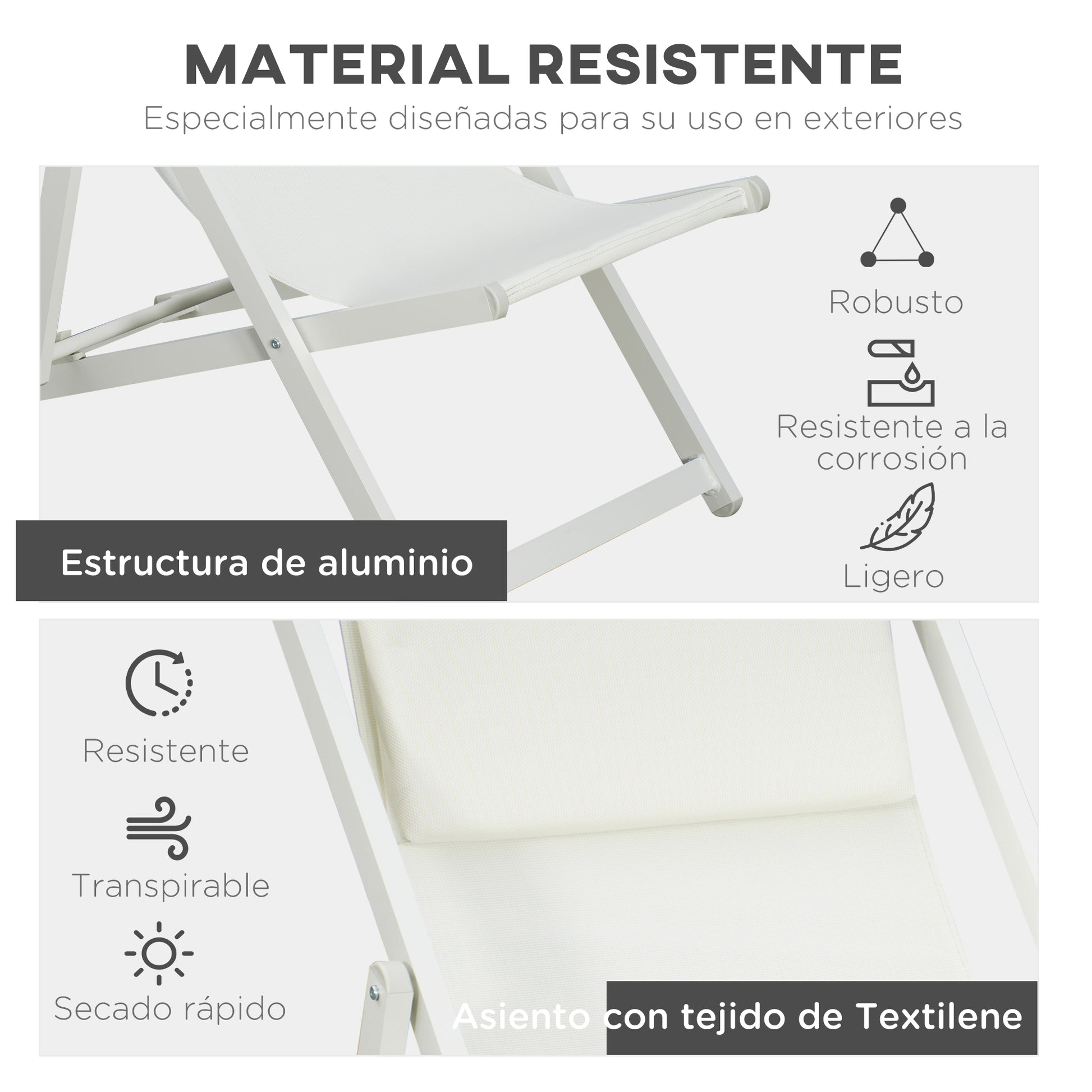 Outsunny Conjunto De 2 Tumbonas Plegables De Aluminio 60x100x85 Cm Blanco_5