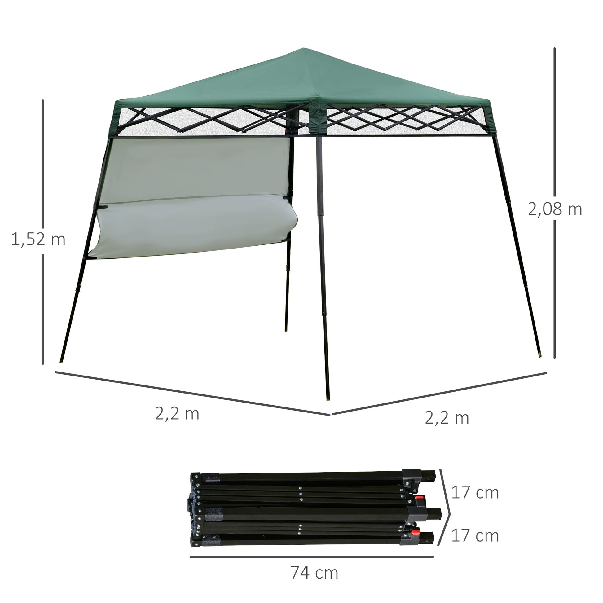 Outsunny Carpa Plegable 2,2x2,2x2m Con Lateral Y Protección Uv 50+ De Acero_2