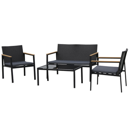 Outsunny Conjunto Muebles De Ratán Con Cojines 4 Piezas Acolchados Con Sofá_0