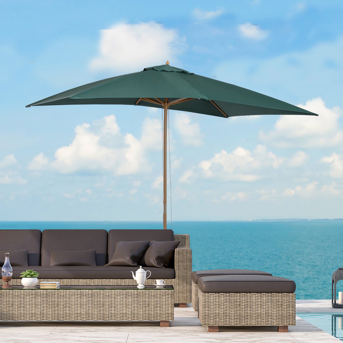 Outsunny Sombrilla Parasol 3x2x2,55m Jardín Terraza Poliéster 180g/m² Y Madera_1