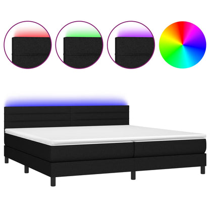Cama Box Spring Colchón Y Luces Led Tela Negro 200x200 Cm / Vetonek_0