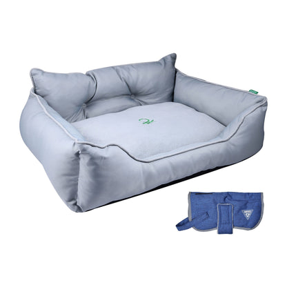Cama Para Mascota 75x60x25cm Gris + Abrigo Azul Para Mascotas 35cm_0