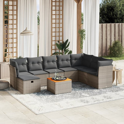 Set De Muebles De Jardín 9 Pzas Y Cojines Ratán Sintético Gris / Vetonek_3