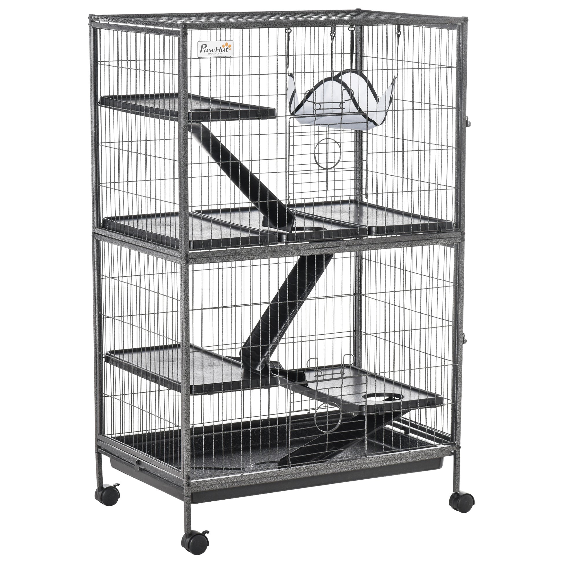 Pawhut Jaula Grande Para Roedores 80x52x128cm Con 4 Pisos Rampas Hamaca Bandeja_0
