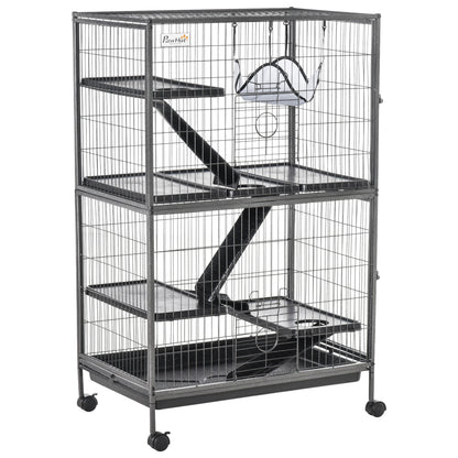 Pawhut Jaula Grande Para Roedores 80x52x128cm Con 4 Pisos Rampas Hamaca Bandeja_0