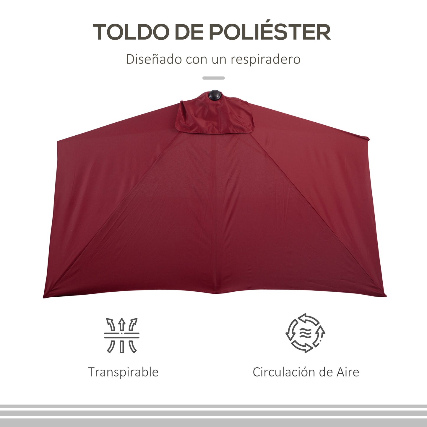 Outsunny Media Sombrilla 230x130x245 Cm Parasol De Pared Con Manivela Rojo_5