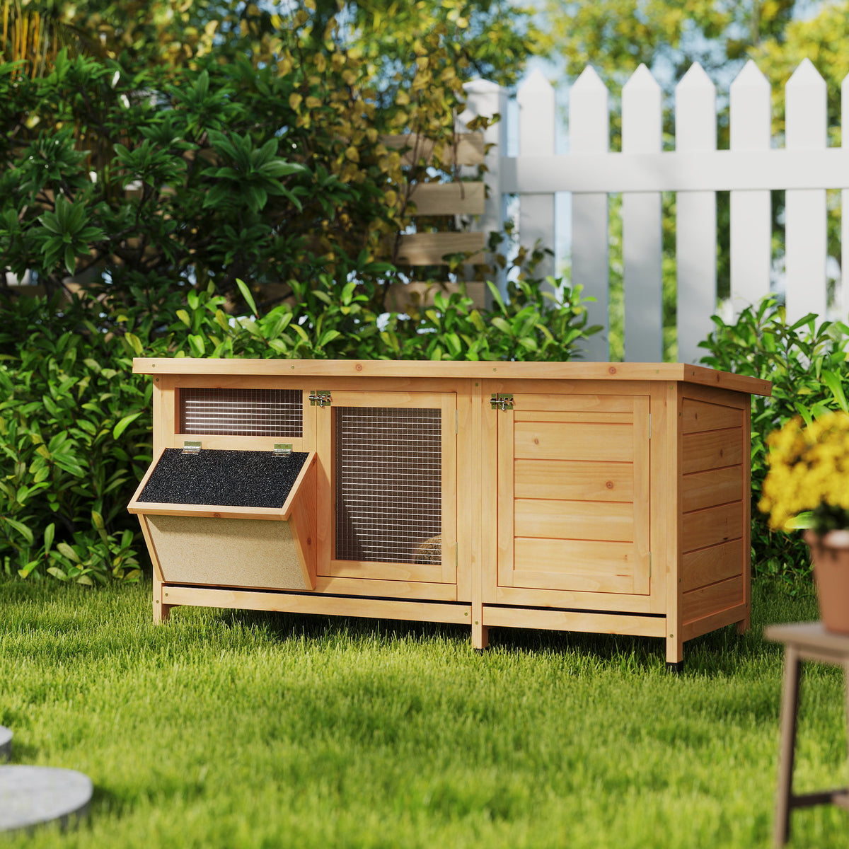 Conejera De Exterior Pawhut Madera De Abeto Amarillo 112x50x54 Cm_1