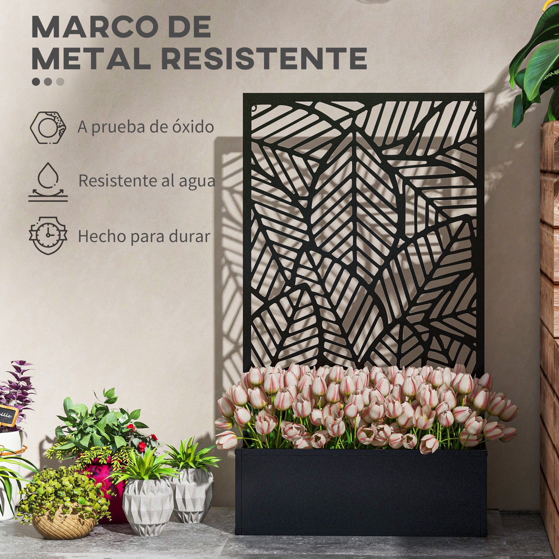 Outsunny Jardinera Con Biombo De Metal 61x23x113 Cm Negro_5