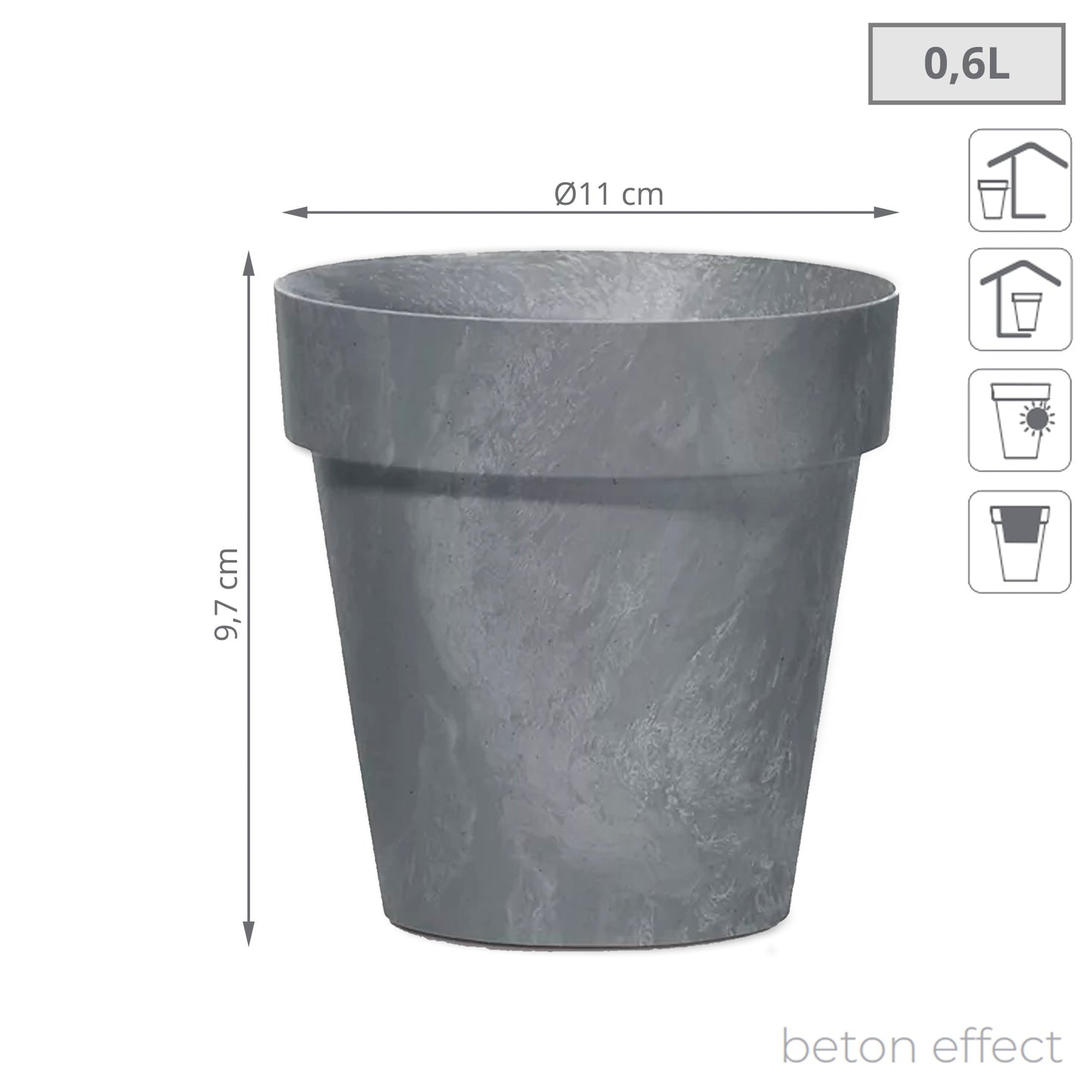 Maceta Cube Beton Effect 0,6l., Dimensiones (mm) 110x110x97, Color Marengo