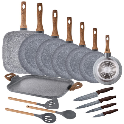 Pack 7 Sartenes + Plancha/asador+ Cuchillos De Cocina + Utensilios De Cocina San Ignacio Daimiel