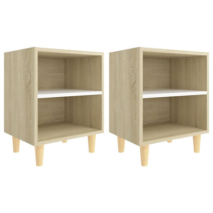 Mesitas Noche 2 Uds Patas Madera Blanco Y Sonoma 40x30x50 Cm_0