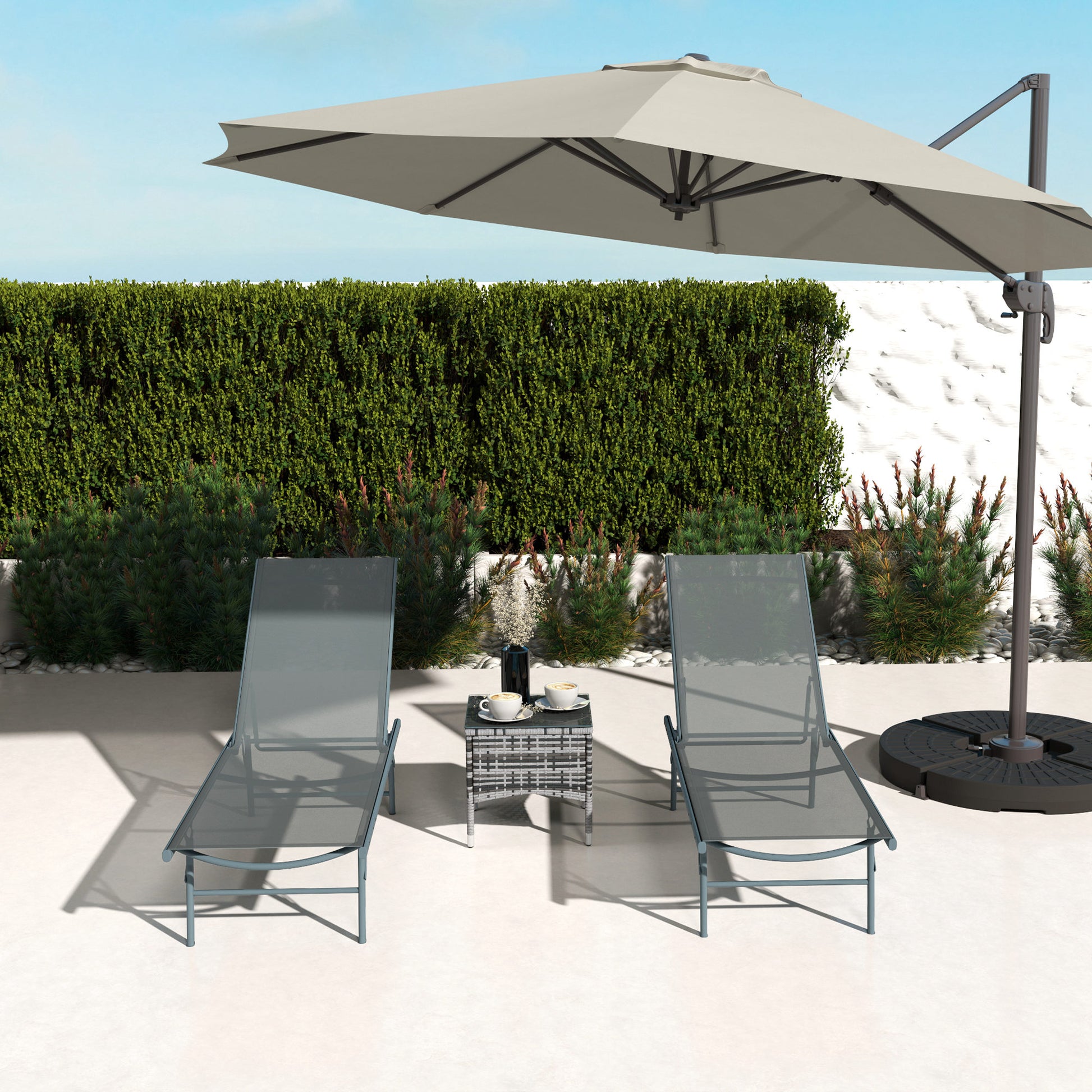 Outsunny Pack De 2 Tumbonas Jardín Exterior 164x54x84 Cm Gris Claro_3