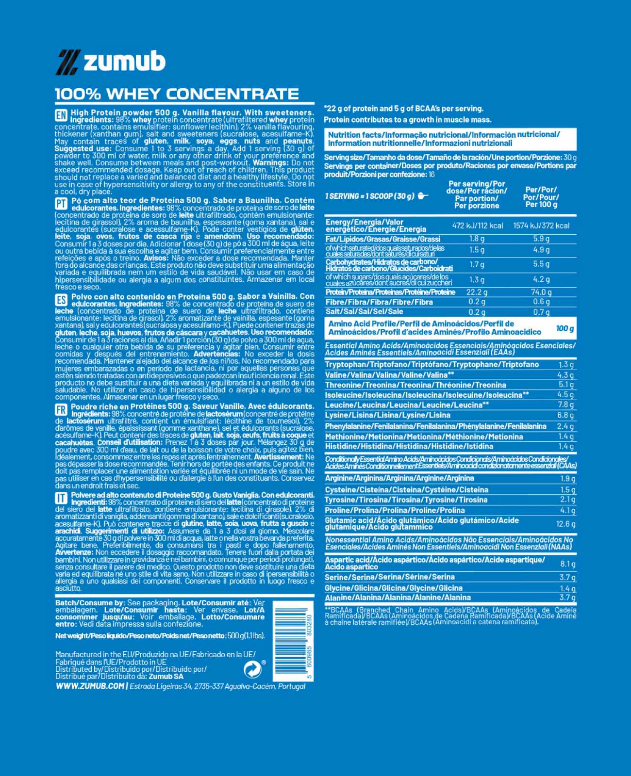 Zumub 100% Whey Concentrate 500 G - Vainilla_1