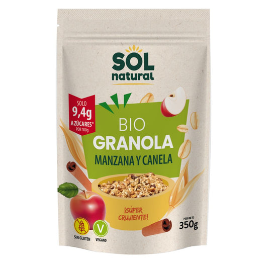 Granola de Avena Sin Gluten Manzana-Canela Bio, Sol Natural, 350 g