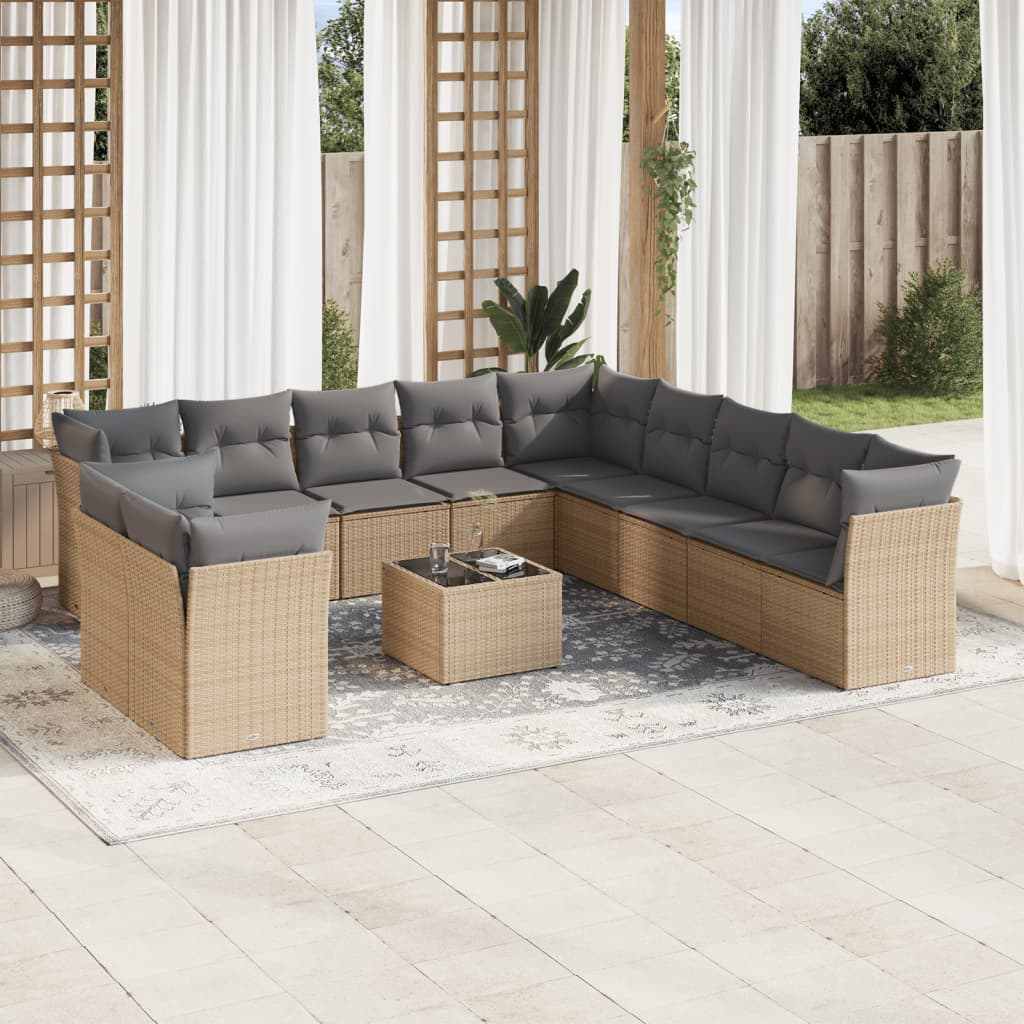 Set De Sofás De Jardín 12 Pzas Y Cojines Ratán Sintético Marrón / Vetonek_2