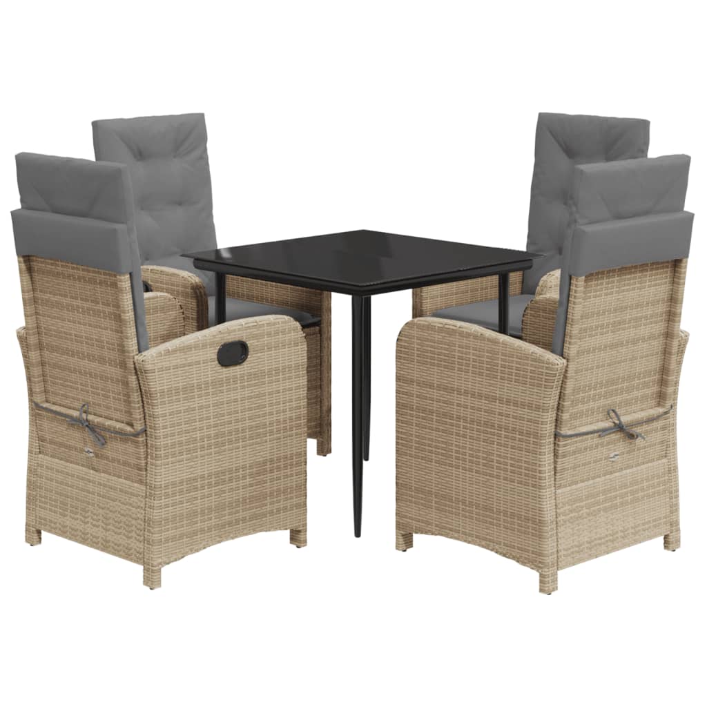 Set Comedor De Jardín 5 Pzas Con Cojines Ratán Sintético Beige / Vetonek_1