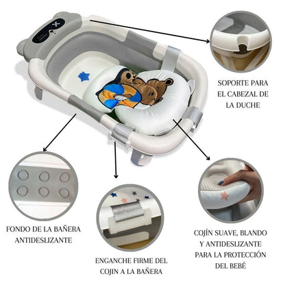 Bathby Bañera Plegable Para Bebés Recién Nacidos, Cojín Oso, Termómetro, Patas Antideslizantes (gris Oso)_4
