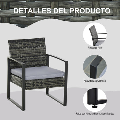 Outsunny Conjunto De Mesa Y Sillas De Jardín Para Exterior De 3 Piezas Gris_5
