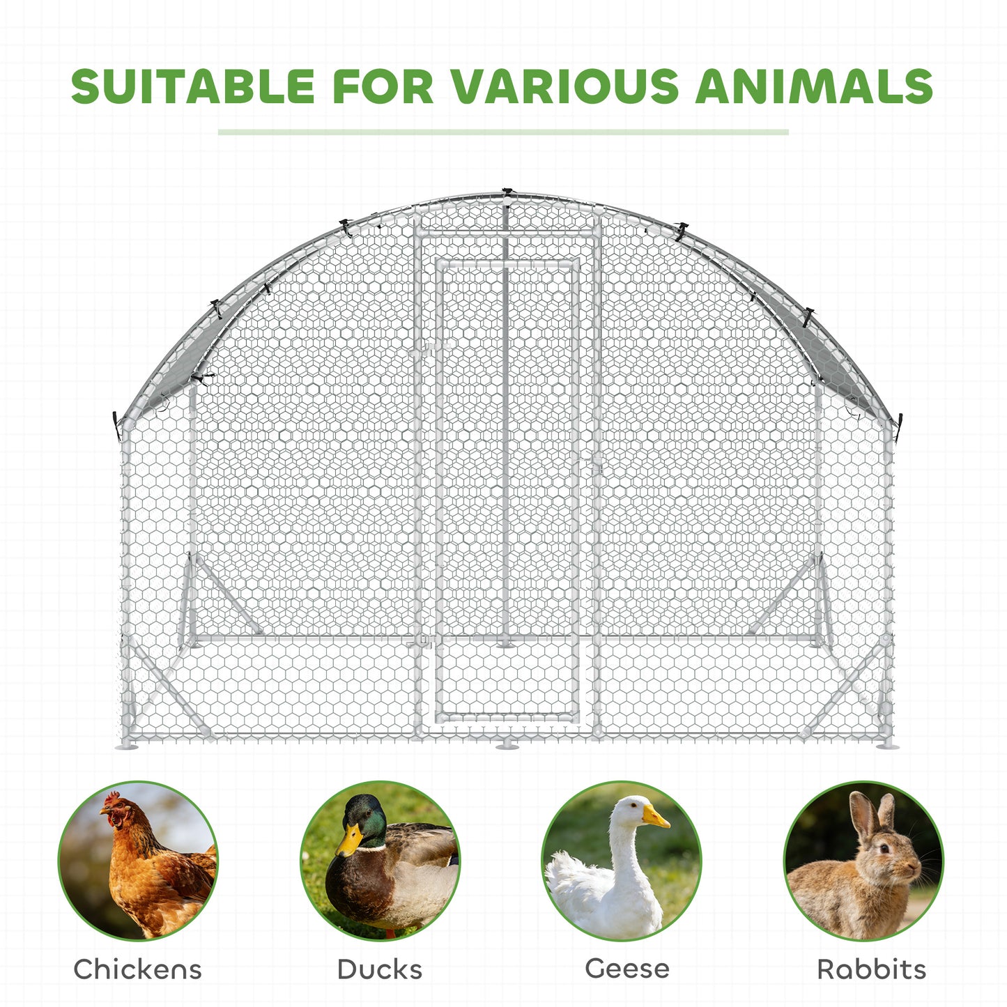 Pawhut Gallinero Para Exterior Grande De Acero Galvanizado 280x190x197 Cm Plata_3