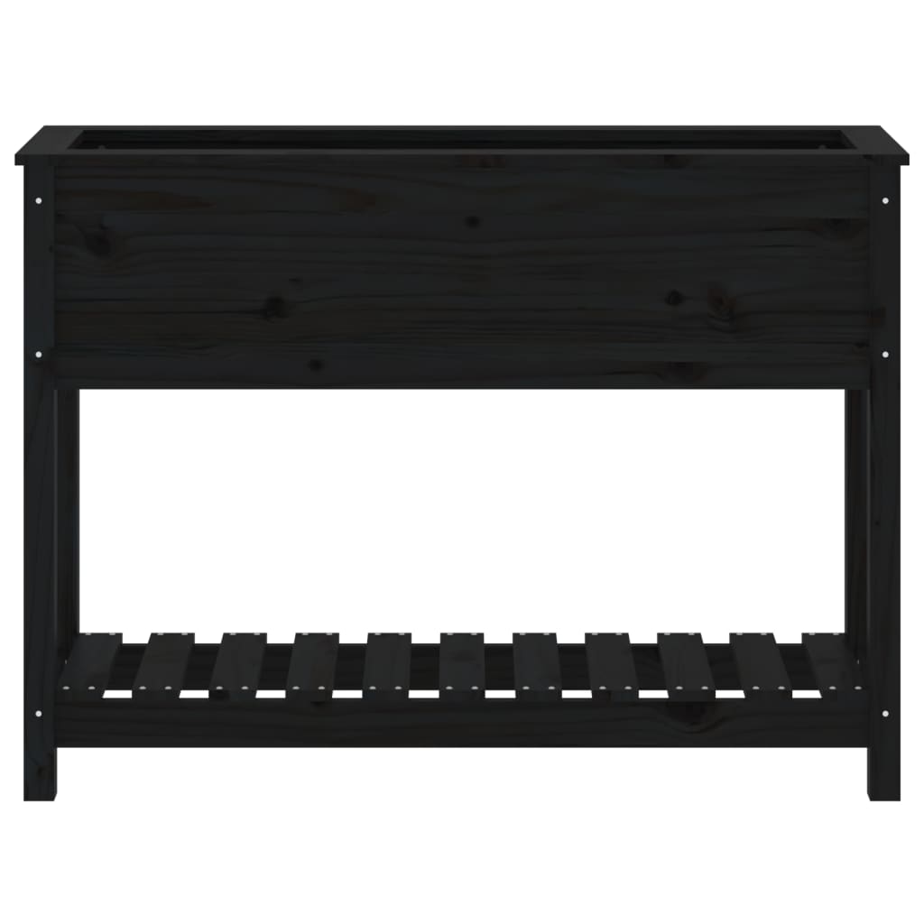 Jardinera Con Estante Madera Maciza Pino Negro 111,5x34,5x81 Cm_4