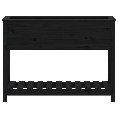 Jardinera Con Estante Madera Maciza Pino Negro 111,5x34,5x81 Cm_4