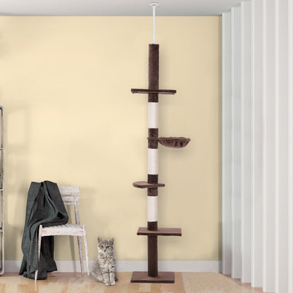 Pawhut Árbol Para Gatos De Suelo A Techo De 230-260 Cm Con Plataformas Marrón_1