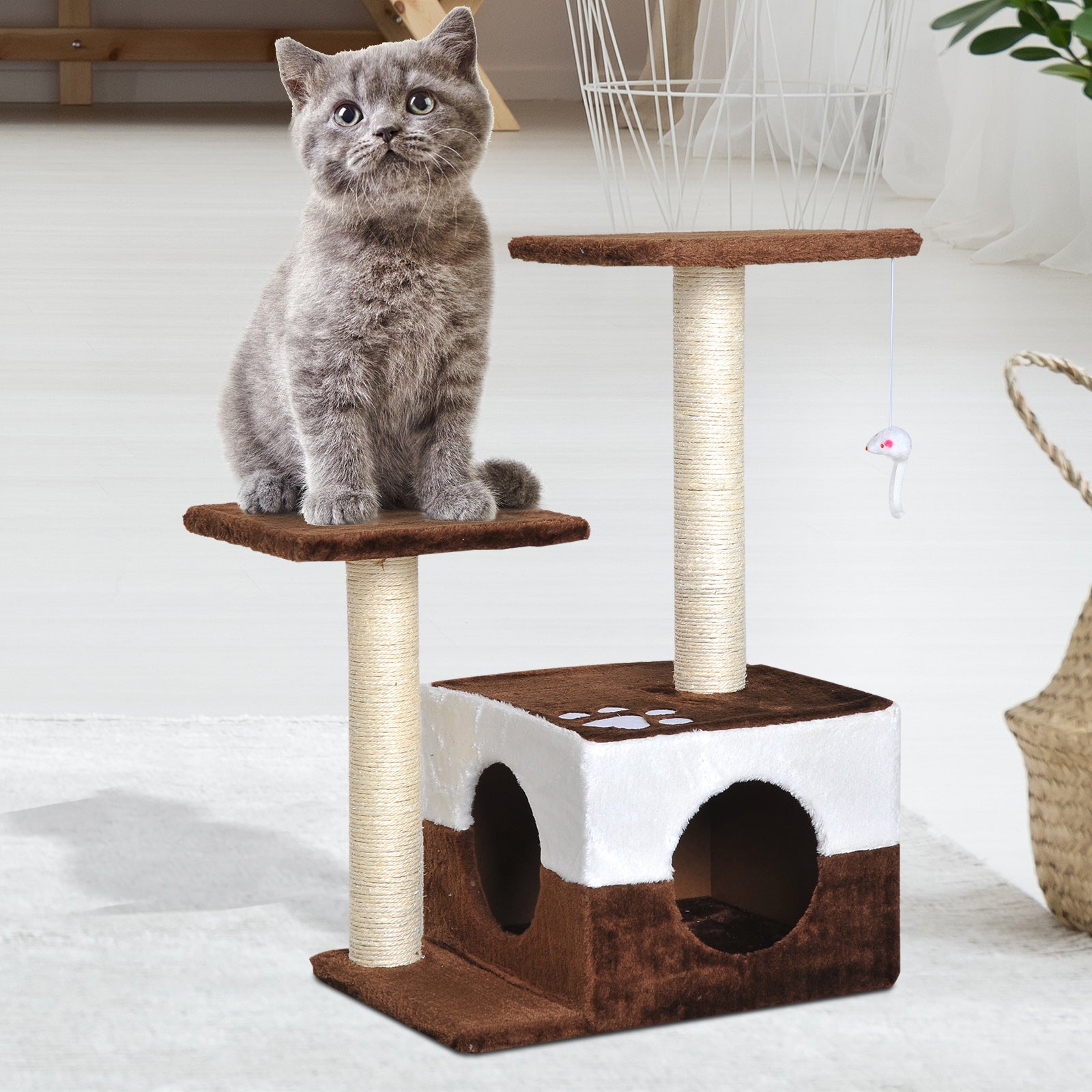 Pawhut Rascador Para Gatos 70cm Árbol Rascador Grande Centro Actividad Sisal_1