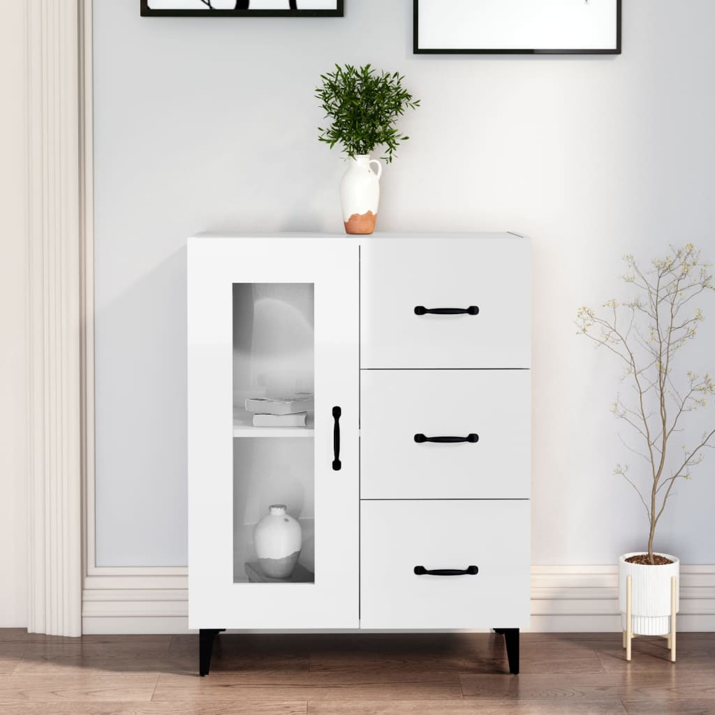Aparador De Madera Contrachapada Blanco Brillante 69,5x34x90 Cm / Vetonek_2