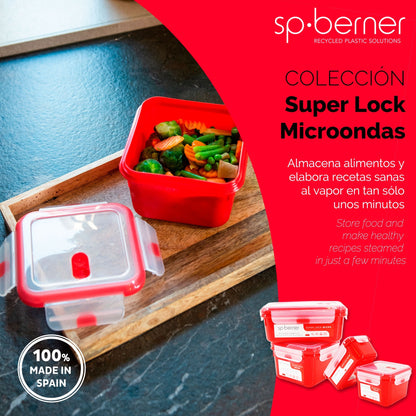 2x Herméticos Super Lock Micro 680 Ml. Aptos Para Cocinar Al Vapor En El Microondas, Ideal Transporte Y Almacenamiento De Alimentos, Cierre Clip_1