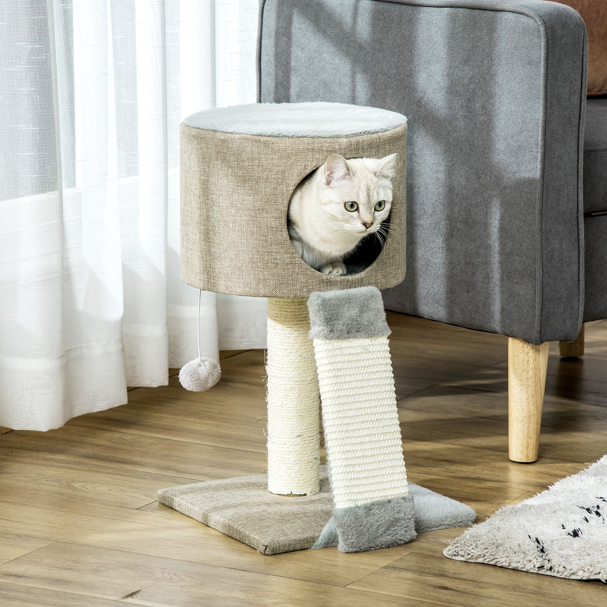 Pawhut Árbol Rascador Para Gatos Con Cueva Rampa Poste De Sisal Bola 30x30x50 Cm_1