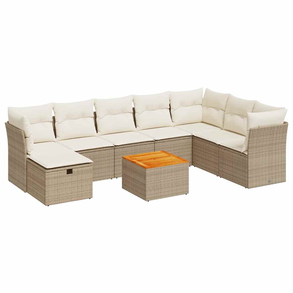 Set De Sofás De Jardín Con Cojines 9 Pzas Ratán Sintético Beige / Vetonek_3