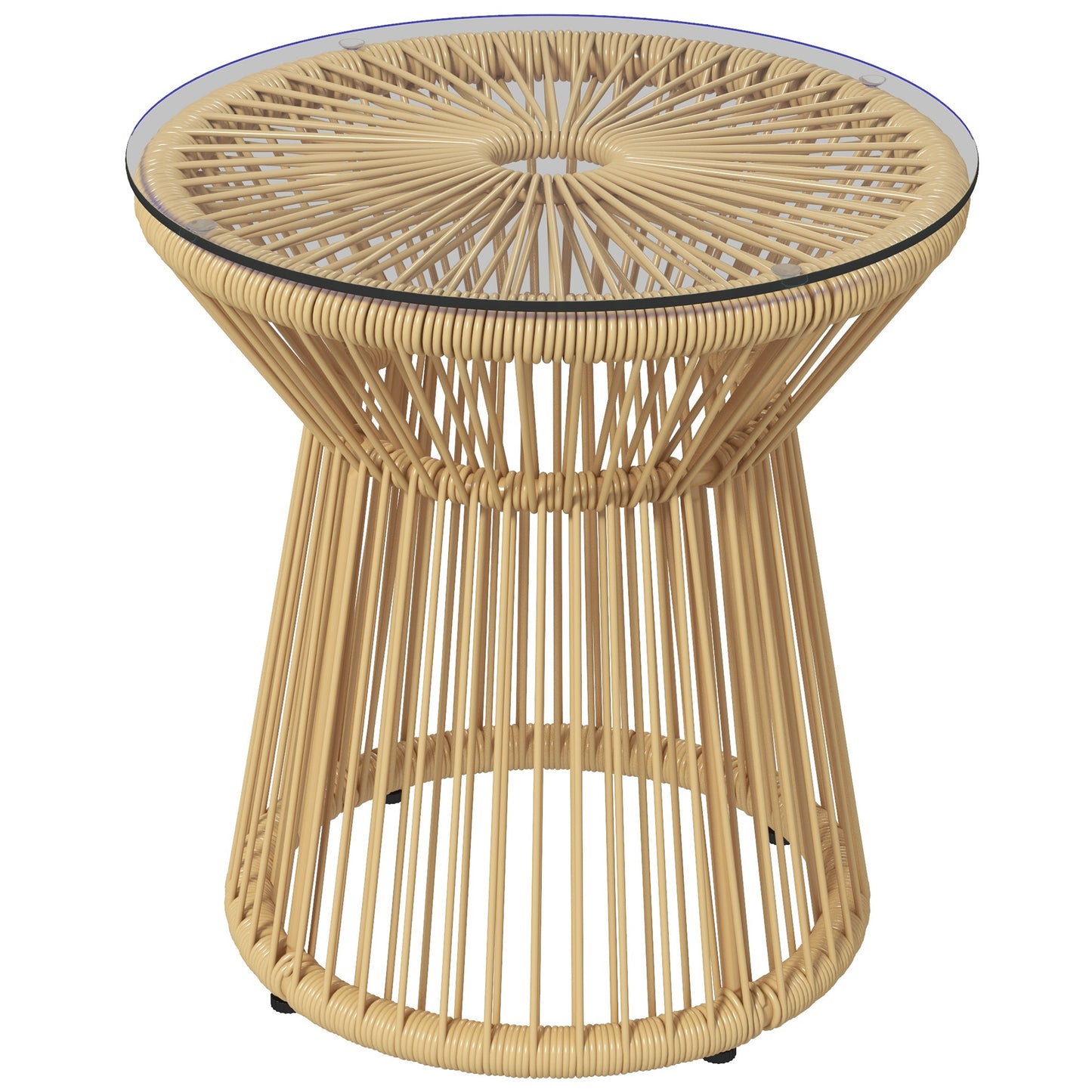 Outsunny Mesa Auxiliar De Ratán Sintético Con Marco De Metal Ø40x42 Cm Beige_0
