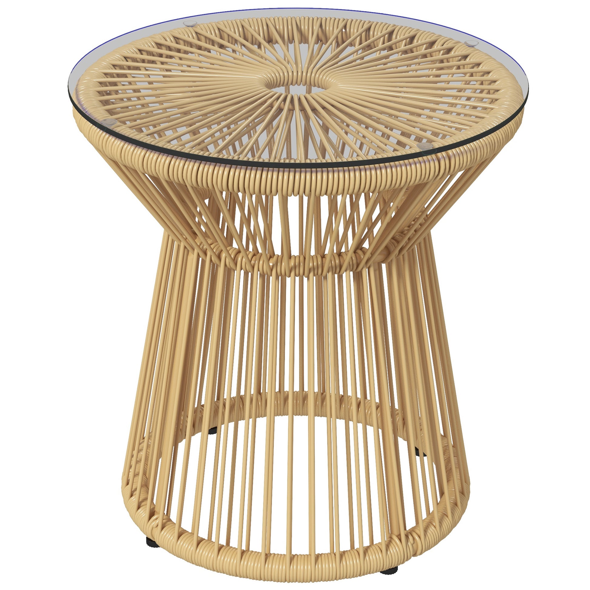 Outsunny Mesa Auxiliar De Ratán Sintético Con Marco De Metal Ø40x42 Cm Beige_0
