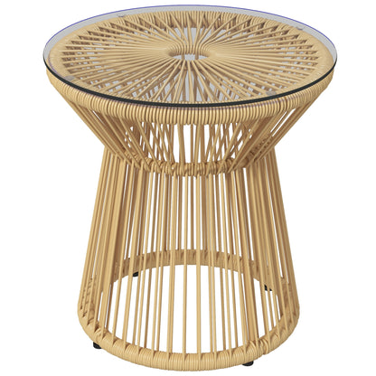Outsunny Mesa Auxiliar De Ratán Sintético Con Marco De Metal Ø40x42 Cm Beige_0