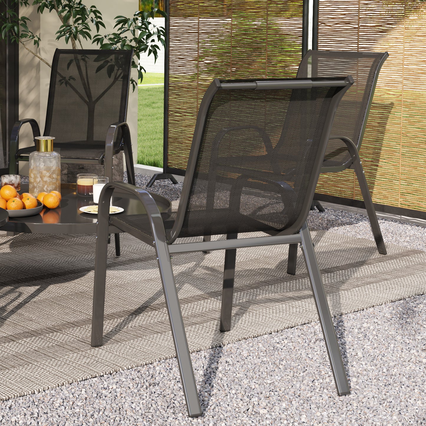 Outsunny Juego De 4 Sillas De Jardín Exterior Apilables 54x71x93 Cm Negro_4