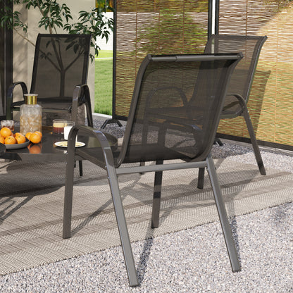 Outsunny Juego De 4 Sillas De Jardín Exterior Apilables 54x71x93 Cm Negro_4