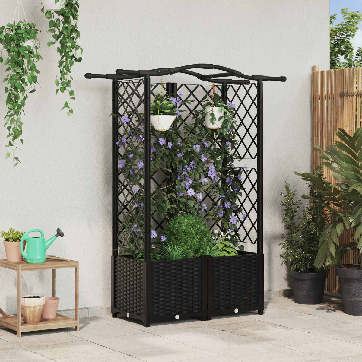 Cama Elevada Con Trellis Y Techo Negro 122 X 40 X 138 Cm Pp_1