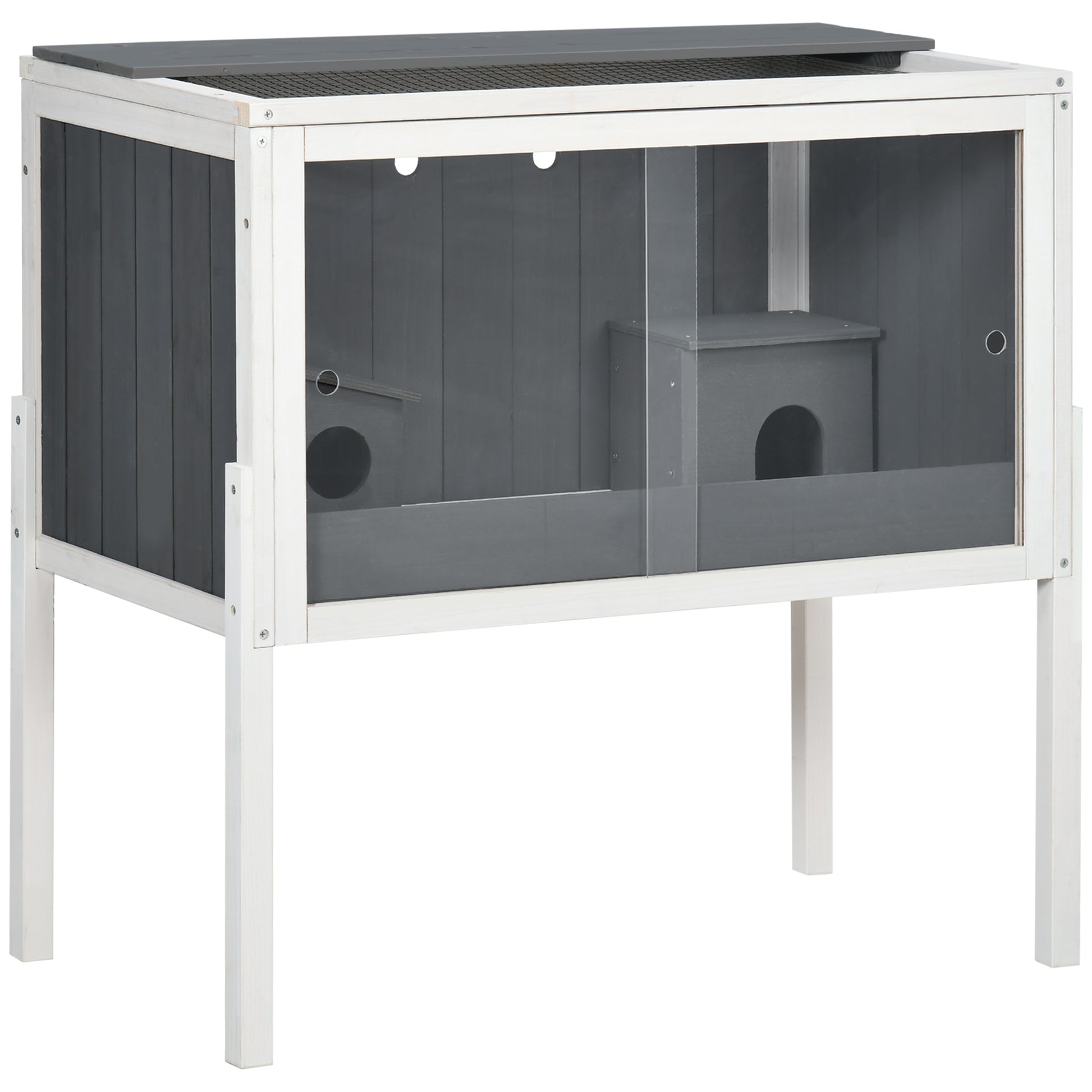 Pawhut Jaula Para Hámster De Madera 82x45x81 Cm Con 2 Puertas De Acrílico Gris_0