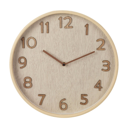 Well Home Reloj De Pared De Madera Aspecto Moderno Color Marrón Claro Ø38x5 Cm_0